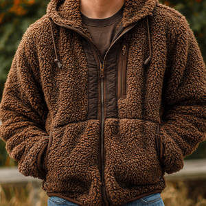 Outdoor Winter Sherpa Hood <b>Jacket</b> Men's Sherpa Fleece <b>Lined</b> Heavy <b>Jackets</b> Oversized Zipper Sherpa Fleece Hood Tops Men - Product Image 1