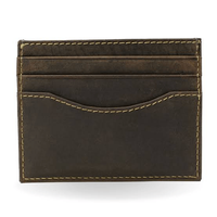 Dompet Saku Depan Minimalis Kulit Distressed Coral Weavers Ukuran Kecil Banyak Slot Kartu Tanpa Penutup