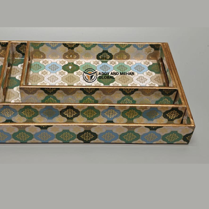 White Abstract Enamel Serving Tray Set of 3 MDF Decorative Trays Modern White Abstract <b>Pattern</b> Tray - Product Image 3