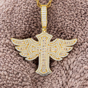 Collier pendentif en moissanite Iced Wings, croix de Jésus, crucifix, hip hop, unisexe, bling, chrétien, argent sterling 925 plaqué or, fête - Product Image 6