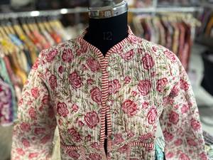 Floral Printed <b>Quilted</b> Cotton <b>Jacket</b> With Mandarin Collar Single Button Closure Women's Short Sleeve Spring Style GIFT FOR HER - Product Image 2
