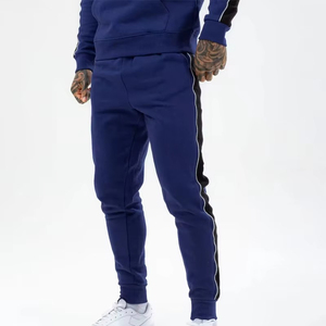 Survêtement pour homme bleu royal avec bandes latérales blanches et noires, design simple, polyester/coton, hiver, décontracté, séchage rapide et coupe-vent - Product Image 2