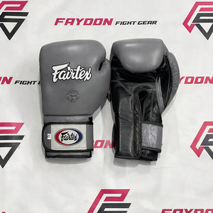 Guantes de Boxeo Fairtex Negros y Grises con Correa de Sujeción, Personalizados con Logotipo, OEM, Profesionales, para Entrenamiento, Combate, Gimnasio, Ejercicio, de Cuero - Product Image 1