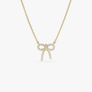 สร้อยคอโมอิสซาไนต์น่ารักเรียบง่าย ดีไซน์คลาสสิกทันสมัย ชุบทอง 14K เงินแท้ 925 ชุบทอง 14K สร้อยคอโบว์โมอิสซาไนต์ 14K - Product Image 1