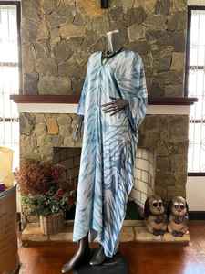 <b>Plus</b> <b>Size</b> Turquoise Shibori Tie Dye Rayon Caftan Boho Beach Maxi Dress Relaxed Fit - Product Image 4