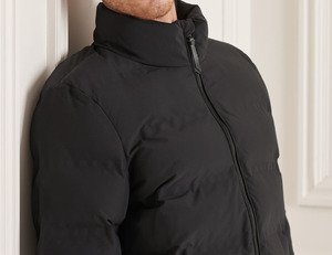 <b>Men's</b> <b>Black</b> Puffer Jacket Stand Collar Zipper Closure Windproof Casual Winter <b>Coat</b> Polyester Wadding Slim Fit Regular Length - Product Image 2