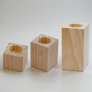 Juego de 3 portavelas de madera, decoración natural para el hogar, decoración de mesa, decoración romántica, soporte para velas - Product Image 3