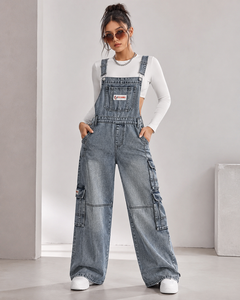 <b>Women's</b> Denim Overalls Mid Waist Regular Fit Breathable Stonewashed Cargo Pockets Formal Style Summer Wear Cheap Price Wholesale - Product Image 6