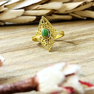 New Arrival Brass <b>Rings</b> Tribal <b>Turquoise</b> <b>Ring</b> Boho Brass Jewelry Women 18k Gold Plated Filigree Marquise For Wholesale/OEM/ODM - Product Image 1