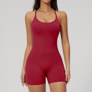 Women's High Waist Sleeveless Halter Jumpsuit Solid Color Spandex Polyester Tummy Control <b>Shapewear</b> Yoga Wear Spring Summer - Product Image 1
