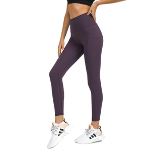 High Waist Seamless Yoga <b>Leggings</b> Full Length Solid Color <b>With</b> <b>Pockets</b> Four-Way Stretch Spandex Polyester Women's <b>Workout</b> Pants - Product Image 1