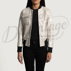 Chaqueta Bomber de Cuero Genuino Color Crema para Mujer, con Bolsillos Acolchados, Corte Ajustado, Piel de Oveja Premium, Abrigo Casual de Invierno - Product Image 6