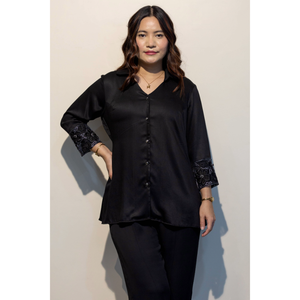 Chemise en coton Giza noir premium ERICA pour femmes, élégante, décontractée, à porter au quotidien - Product Image 3