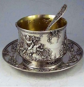 ชามซุปสีเงินสุดหรู พร้อมลวดลายแกะสลักรูปเชอรูบิคที่ประณีต และช้อนเข้าชุด มีจำหน่ายในราคาขายส่ง - Product Image 1