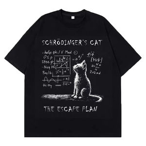 Cat <b>Physics</b> Quantum Mechanics Creative Print Summer Short-sleeved Cotton T Shirt Men Women Streetwear Loose T-shirts - Product Image 1