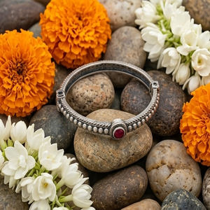 DIVYORO RED MINIMALIST BRASS <b>COPPER</b> ALLOY OXIDIZED SILVER <b>BANGLE</b> for WOMEN'S PARTY KADA - Product Image 3