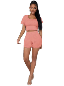 Ensemble deux pièces pour femmes, haut court en coton et short, avec sweat à capuche, hauts longs, été, imperméable, respirant, écologique - Product Image 2