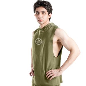 Olive Perform Hooded Tank Men's Sleeveless Gym Hoodie <b>Vest</b> Cotton Workout Training Fitness Bodybuilding <b>Stringer</b> Athletic Muscle - Product Image 3