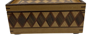 Boîte de rangement en bois artisanale incrustée, motif géométrique diamant marqueterie, coffre au trésor, boîte à souvenirs, organisateur décoratif en bois - Product Image 2