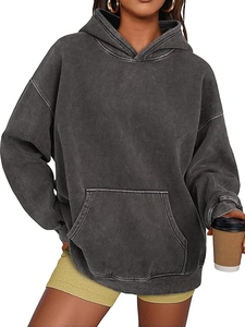 Sudadera con Capucha Personalizada para Mujer, Talla Grande, Lavado Ácido, Verano/Otoño/Invierno, Alta Calidad, 100% Algodón, Felpa Gruesa - Product Image 2