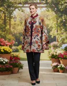 Pure <b>Wool</b> Bohemian Mandarin Collar Paisley Long Casual Winter <b>Capes</b> with Soft Jamawar Woven Fabric and Button Closure - Product Image 6