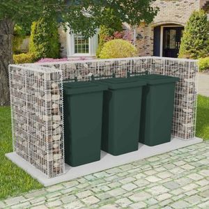 Gabion Steel Triple Wheelie <b>Bin</b> Surround 98.4"x39.4"x47.2" for <b>Waste</b> <b>Bins</b> - Product Image 1