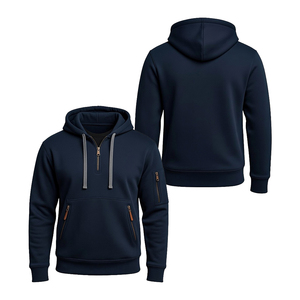 Sweat à capuche d'hiver 100% Coton Polaire, demi-zip, avec logo personnalisé brodé, respirant, épais, coupe oversize, multi-usages - Product Image 5
