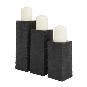 Black Sunburst Wood Square Pillar <b>Candle</b> Holder <b>Set</b> Decorative Tea Light Stand Wedding Home Centerpiece Unscented Handmade - Product Image 1