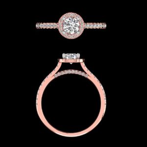 Bague de fiançailles avec halo de diamants ronds et alliance assortie en chevron incurvé pavé, en or massif, bijoux de mariée raffinés - Product Image 1