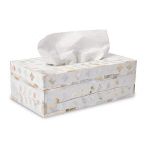 Caja de pañuelos de resina con incrustaciones de hueso de inspiración vintage y patrón intrincado para decoración clásica del hogar y el baño. - Product Image 4