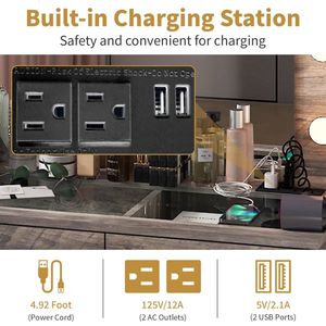 Large Lighted 12 LED Mirror Makeup Vanity Desk Set with 7 Drawers Glass Top Power Outlet-Elegant Vanity Table - Product Image 5