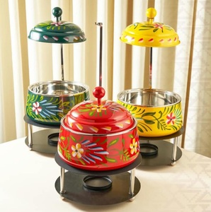 Designer Metal Round Chafing Dish Enamel Print Food Warmer <b>Buffet</b> Chaffing Dish With Lid & Stand For Wedding Hotels Supplies - Product Image 2