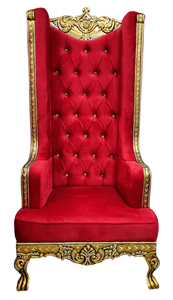 Chaise de trône royale en velours rouge de luxe avec cadre en métal sculpté doré pour mariage, hôtels et décoration d'événements - Product Image 2