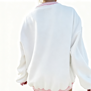 Sweat-shirt décontracté pour femme, col rond, coupe oversize, broderie et impression en relief, tricoté, épaules tombantes, tissu écoresponsable, collection automne-hiver - Product Image 5