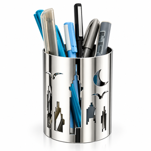 Porte-stylo en métal style architecture islamique, finition or rose, organisateur de bureau, support à crayons découpé motif skyline de mosquée, pour Ramadan, Aïd, événements musulmans et entreprises - Product Image 2