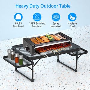 Table de camping pliable en alliage d'aluminium, charge maximale 88 lb, table de barbecue avec 2 plateaux latéraux, support de pique-nique pliable et plateaux latéraux - Product Image 3