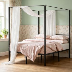 Letto a baldacchino singolo, matrimoniale, king size in metallo con contenitore, per uso domestico, in ferro - Product Image 6