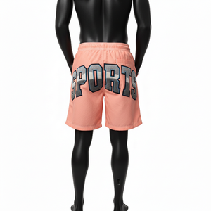 Shorts de baño para hombre, ligeros, de poliéster, 135 GSM, transpirables, color melocotón, ropa de playa, logotipo personalizado con apliques. - Product Image 2