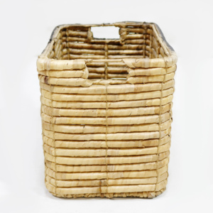 Two Tone <b>Black</b> Natural Water Hyacinth Woven Rectangular Storage Basket Organizer <b>Bin</b> with Cutout Handles - Product Image 4