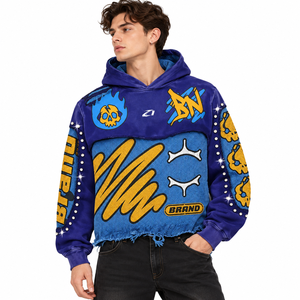 Ensemble jogging à capuche graphique personnalisé pour homme style streetwear Y2K, imprimé vieilli avec détails cloutés, survêtement décontracté, sweats à capuche de créateur OEM - Product Image 1
