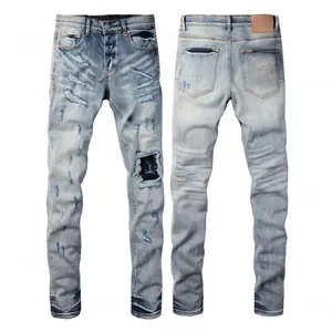 Men's Casual Fashion Ripped Stonewashed Autumn/Winter <b>Denim</b> Trousers with Embroidery Button Woven Detail and Stretch Fabric - Product Image 2