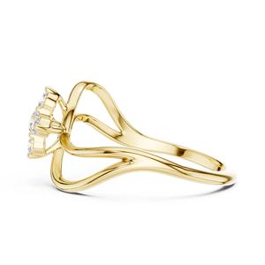 Anillo de Oro Amarillo de Lujo con Flor Infinita y Racimo de Cristales Redondos, Elegante Anillo de Compromiso y Boda para Mujer - Product Image 4