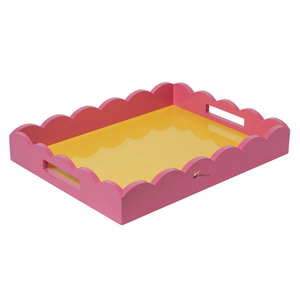 Hot Trendy Pink and Yellow Lacquer <b>Tray</b> with Wavy Edge Cute Handmade Glossy <b>Serving</b> <b>Tray</b> for Modern Home Decor - Product Image 1