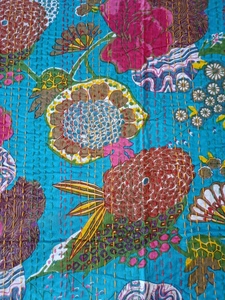 Floral Bird Print Bohemian <b>King</b> Modern All-Season Printed Denim Patchwork Handmade Cotton Filling Home Use Quilt <b>Bedspread</b> - Product Image 4