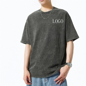 Camiseta Gris Lavada de Manga Corta de Satén Grueso con Gráficos Personalizados, Teñida en Prenda, Antiencogimiento, 280 g/m², para Hombre - Product Image 1