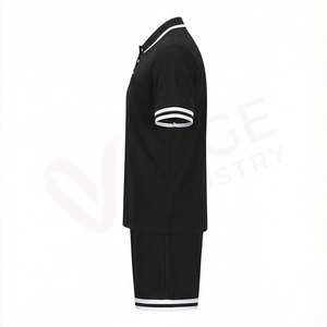 Ensemble de polos à manches courtes noirs pour hommes avec bordure blanche, design uni tissé décontracté, coupe classique - Product Image 3
