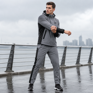 Unisex Gray Solid Lightweight Waterproof Hooded Tracksuit Set with Back <b>Zip</b> Pocket and Other Closure Sporty Style Summer Wear - Product Image 5