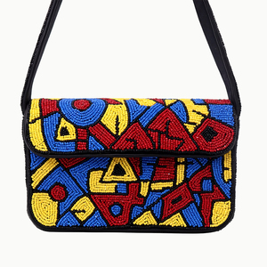Handmade Bohemian Beaded <b>Shoulder</b> Bag Multicolor Geometric Pattern Black <b>Strap</b> Women Magnetic Closure Handbag Wholesale - Product Image 4