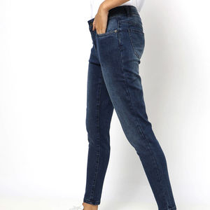 Jean en denim taille haute skinny pour femme grande taille, délavage foncé, longueur complète, style décontracté, mélange coton élasthanne - Product Image 1