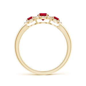 Anillo de compromiso de oro macizo de 14K y 18K con rubí de corte redondo y tres piedras en halo, con diamantes pavé de acento, hecho a mano, joyería fina personalizada - Product Image 3